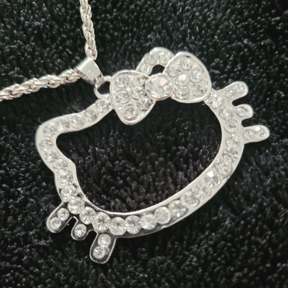 Silver Hello Kitty Rhinestone Necklace